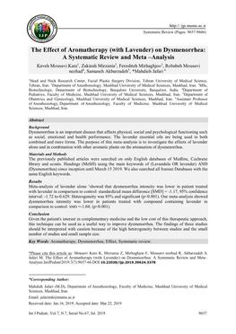 The Effect of Aromatherapy (With Lavender) on Dysmenorrhea: a Systematic Review and Meta –Analysis