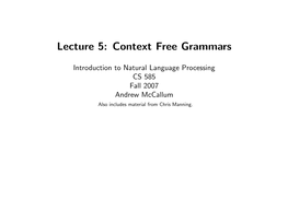 Lecture 5: Context Free Grammars
