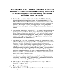 Joint Objection of the Canadian Federation of Students and The