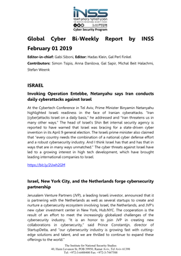 Global Cyber Bi-Weekly Report by INSS February 01 2019