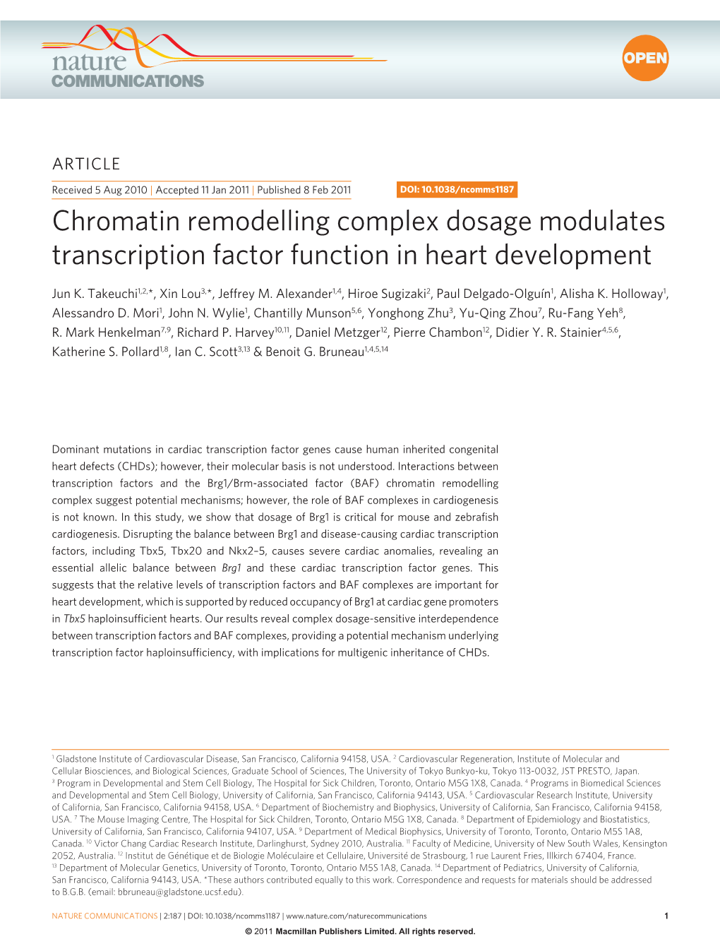Chromatin Remodelling Complex Dosage Modulates Transcription Factor Function in Heart Development
