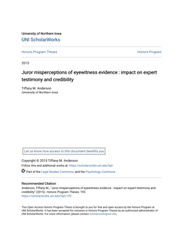 Juror Misperceptions of Eyewitness Evidence : Impact on Expert Testimony and Credibility