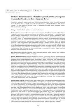 Predicted Distribution of the Collared Mongoose Herpestes Semitorquatus (Mammalia: Carnivora: Herpestidae) on Borneo