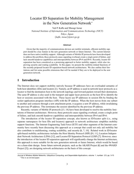 Locator ID Separation for Mobility Management in the New Generation Network∗ Ved P