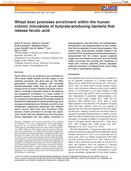 Wheat Bran Promotes Enrichment Within the Human Colonic Microbiota of Butyrate-Producing Bacteria That Release Ferulic Acid