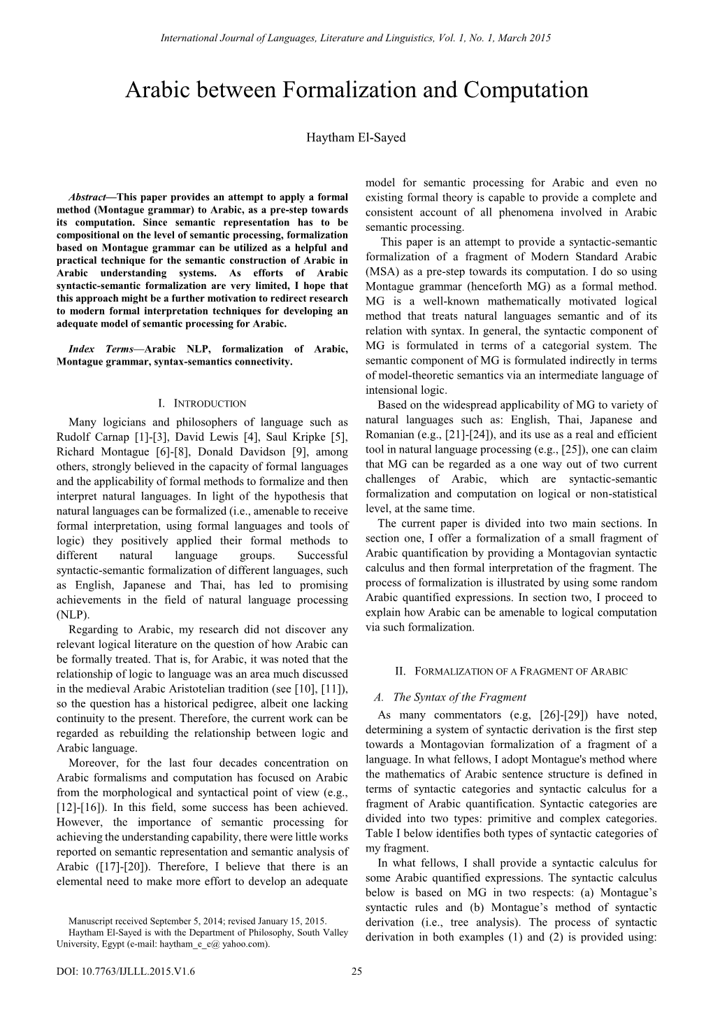 Arabic Between Formalization and Computation