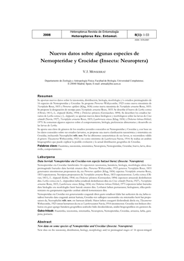 Nuevos Datos Sobre Algunas Especies De Nemopteridae Y Crocidae (Insecta: Neuroptera)