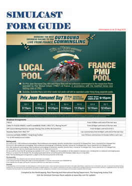 Races, Including Bets on Outbound Commingling Pools