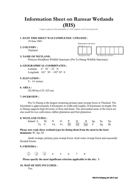 Information Sheet on Ramsar Wetlands (RIS) Categories Approved by Recommendation 4.7 of the Conference of the Contracting Parties