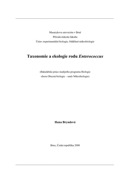 Taxonomie a Ekologie Rodu Enterococcus