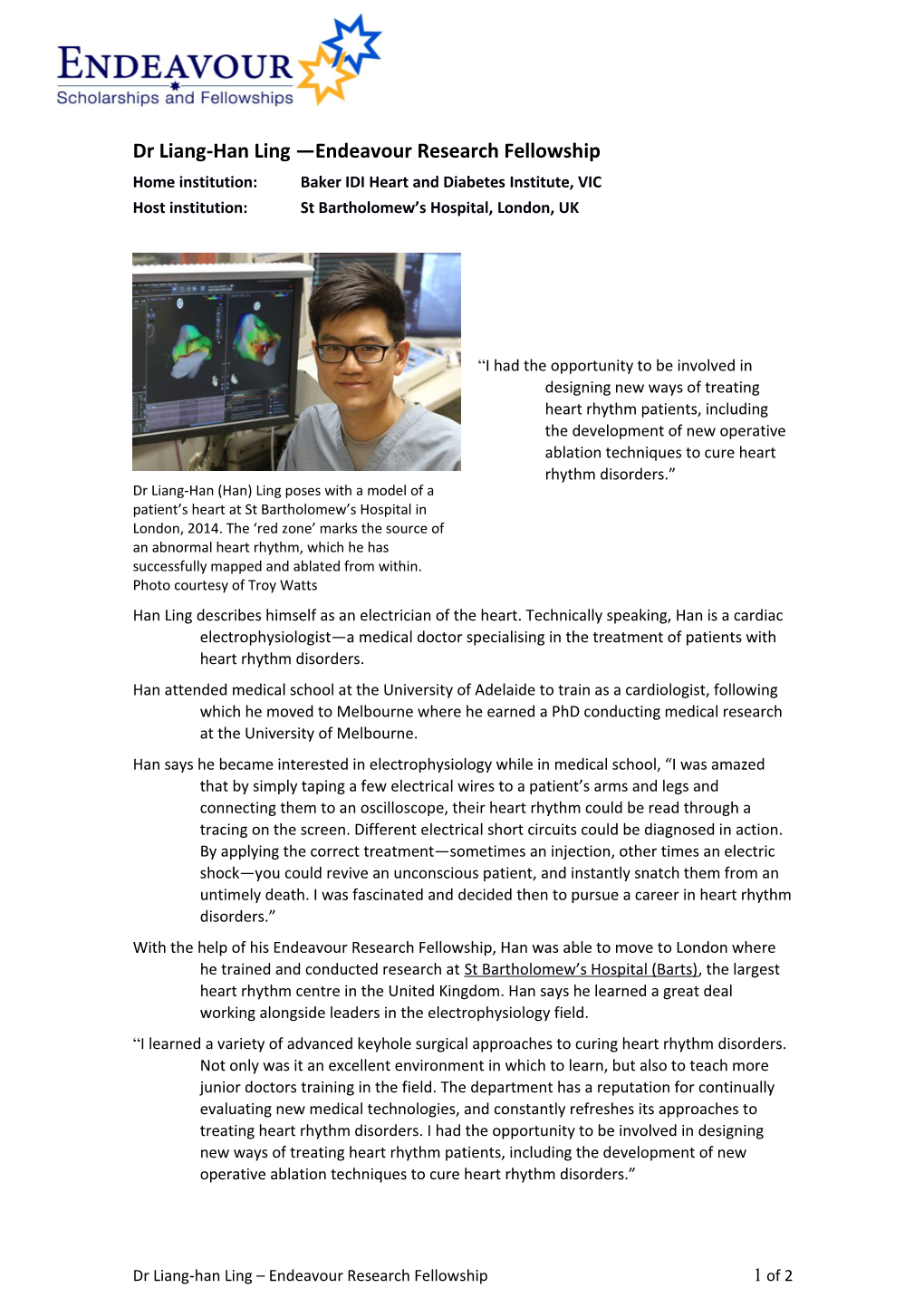 Dr Liang-Han Ling Endeavour Research Fellowship