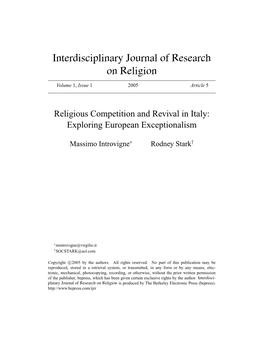 Religious Competition and Revival in Italy: Exploring European Exceptionalism