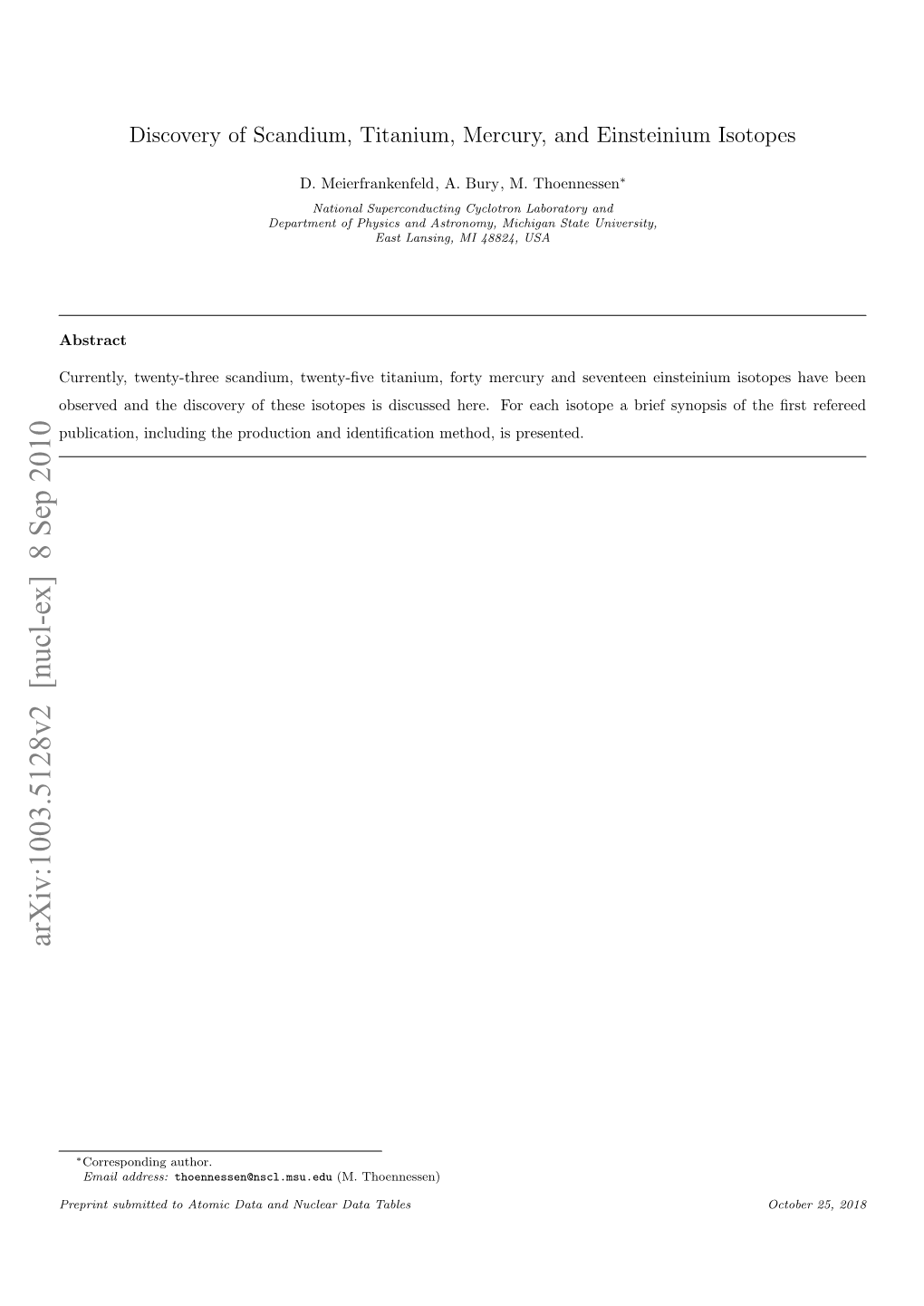 Discovery of Scandium, Titanium, Mercury, and Einsteinium Isotopes