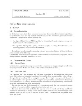 6.045J Lecture 13: Pseudorandom Generators and One-Way Functions