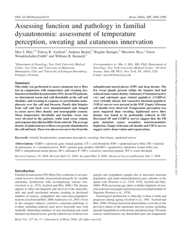 Assessing Function and Pathology in Familial Dysautonomia: Assessment of Temperature Perception, Sweating and Cutaneous Innervation