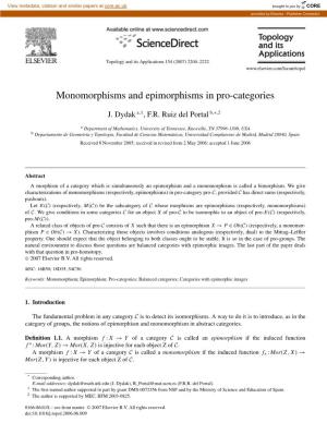 Monomorphisms and Epimorphisms in Pro-Categories