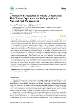 Community Participation in Nature Conservation: the Chinese Experience and Its Implication to National Park Management