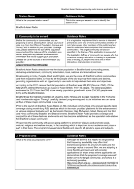 Bradford Asian Radio Community Radio Licence Application Form