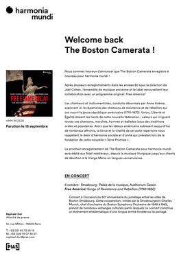 Welcome Back the Boston Camerata !