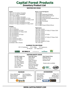 Capital Forest Products Inventory Product List WESTERN RED CEDAR