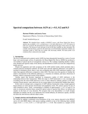 Spectral Comparison Between AGN at Z = 0.1, 0.2 and 0.3