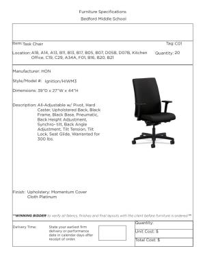 Furniture Specifications Bedford Middle School Item: Location: Tag