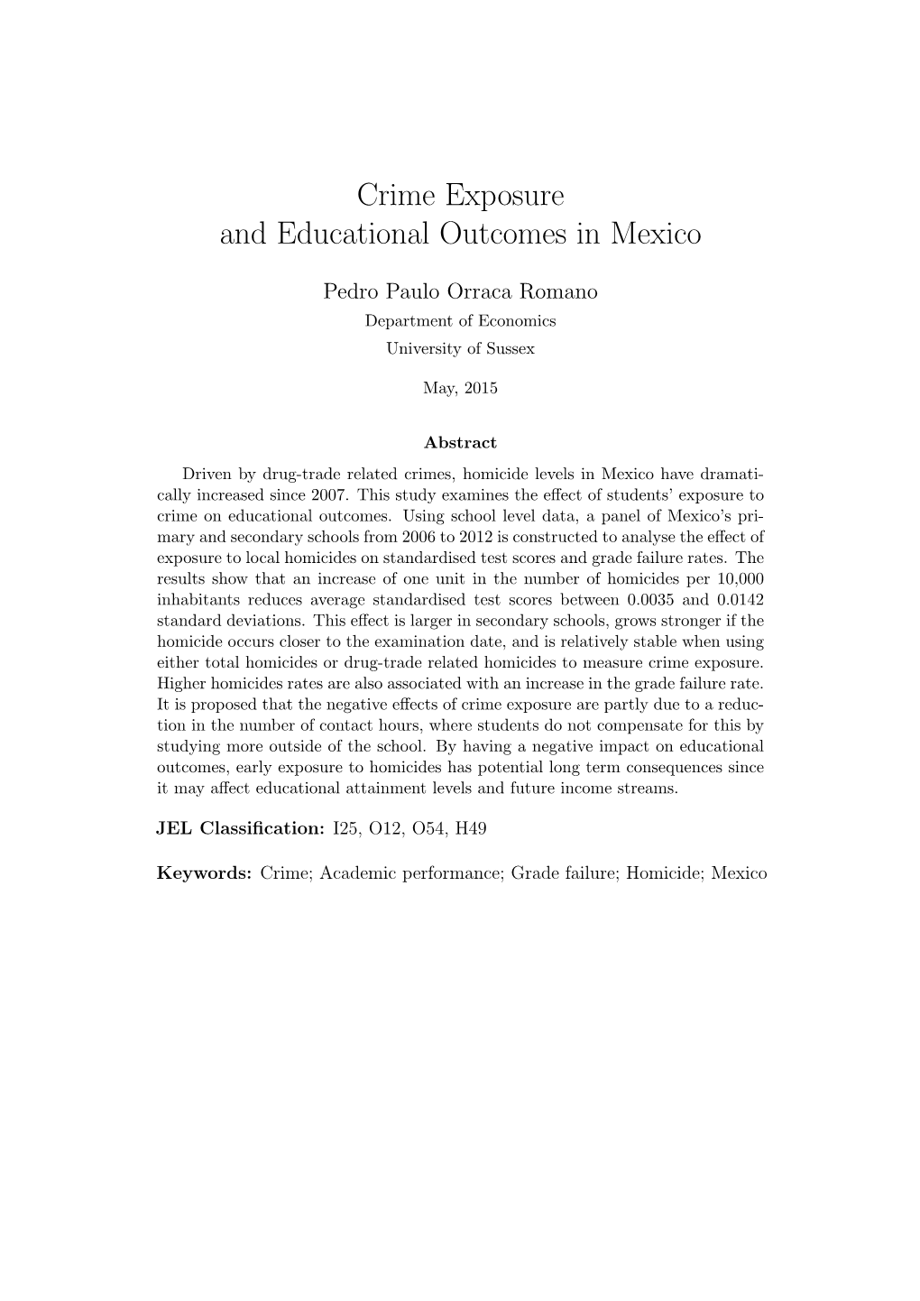 Crime Exposure and Educational Outcomes in Mexico