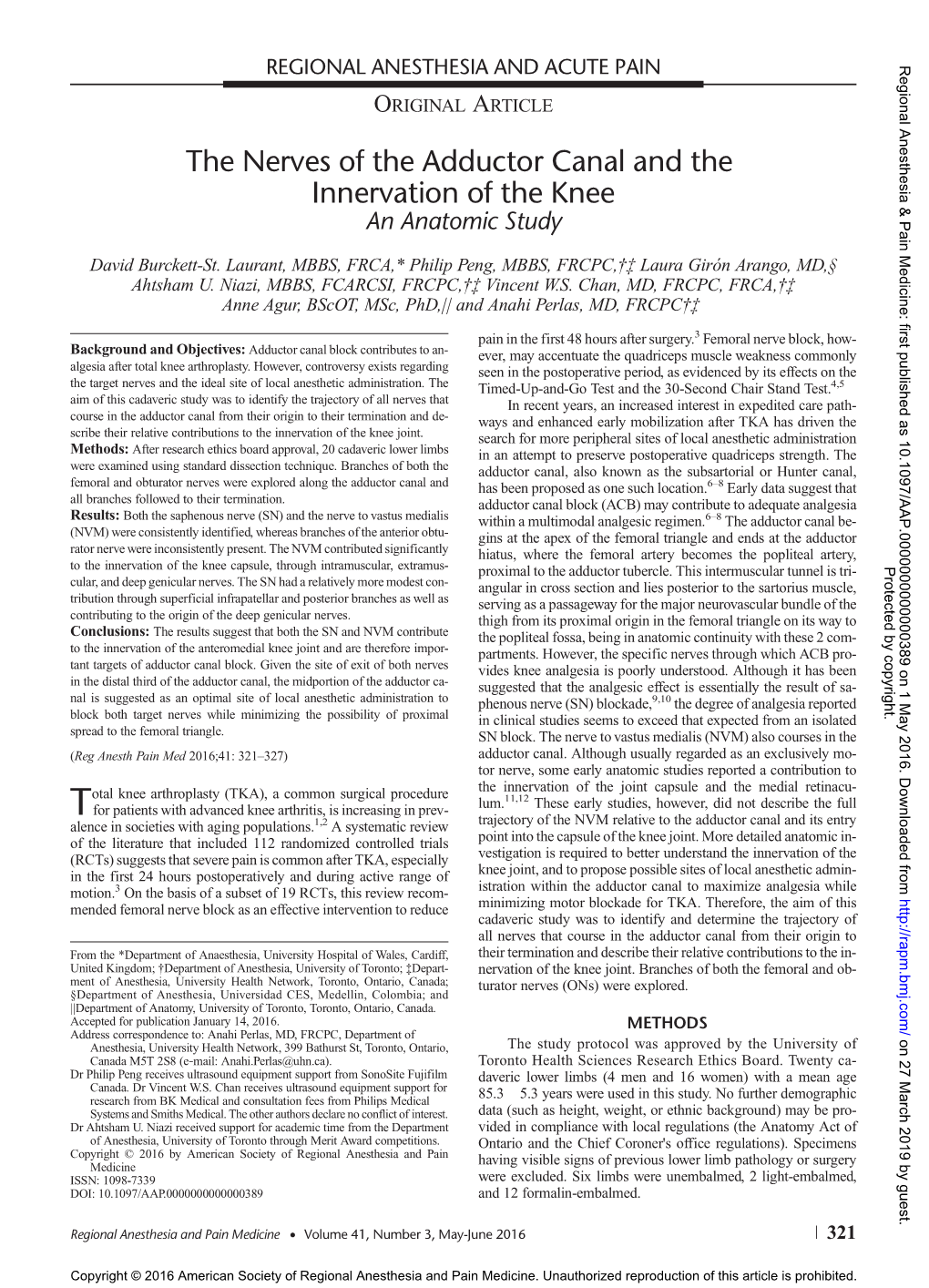 The Nerves of the Adductor Canal and the Innervation of the Knee: An