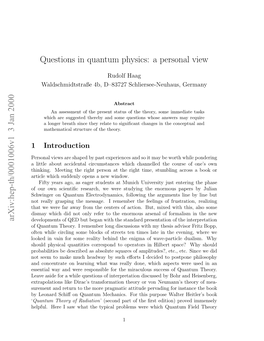Questions in Quantum Physics: a Personal View