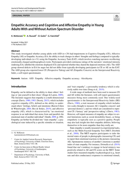 Empathic Accuracy and Cognitive and Affective Empathy in Young Adults with and Without Autism Spectrum Disorder