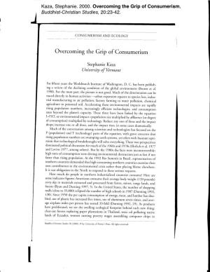Overcoming the Grip of Consumerism, Buddhist-Christian Studies, 20:23-42
