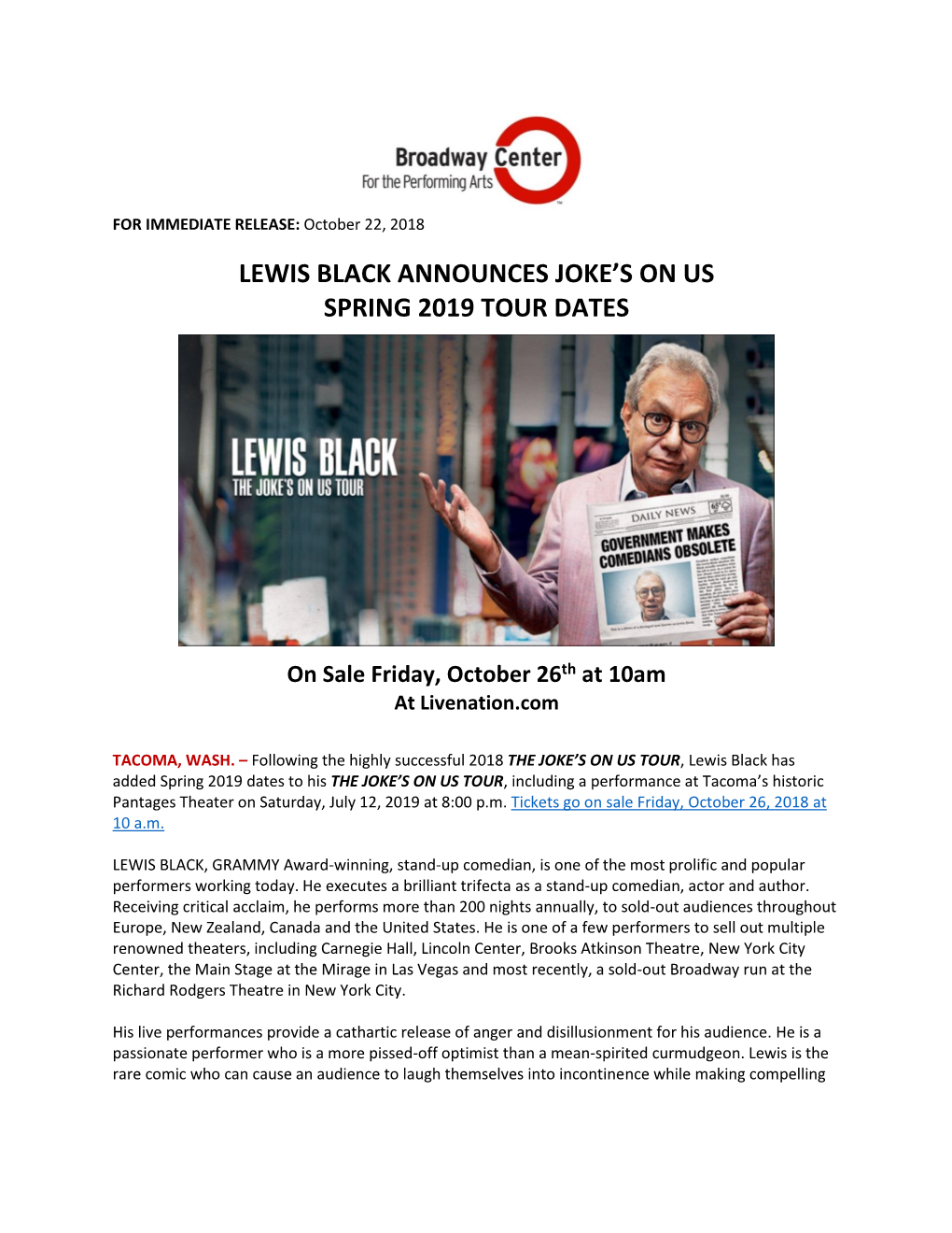 Lewis Black Announces Joke's on Us Spring 2019 Tour Dates