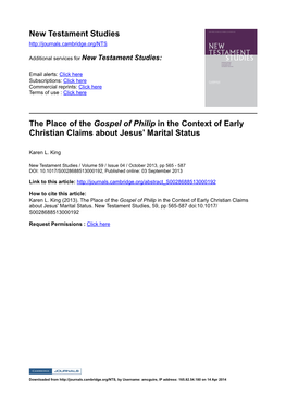 New Testament Studies the Place of the Gospel of Philip in the Context