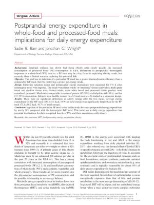 Postprandial Energy Expenditure in Whole-Food and Processed-Food Meals: Implications for Daily Energy Expenditure Sadie B