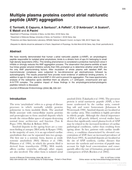 Multiple Plasma Proteins Control Atrial Natriuretic Peptide (ANP) Aggregation