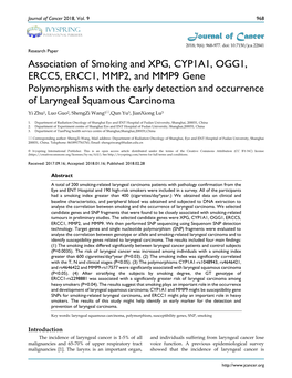 Association of Smoking and XPG, CYP1A1, OGG1, ERCC5, ERCC1, MMP2, and MMP9 Gene Polymorphisms with the Early Detection and Occurrence of Laryngeal Squamous Carcinoma