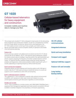 GT 1020 Cellular-Based Telematics for Heavy Equipment and Construction