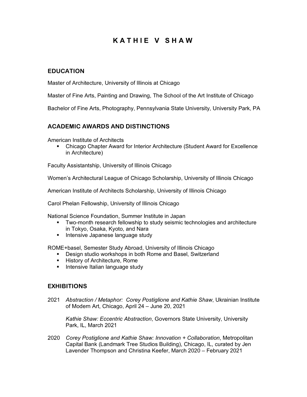 Kathie Shaw CV