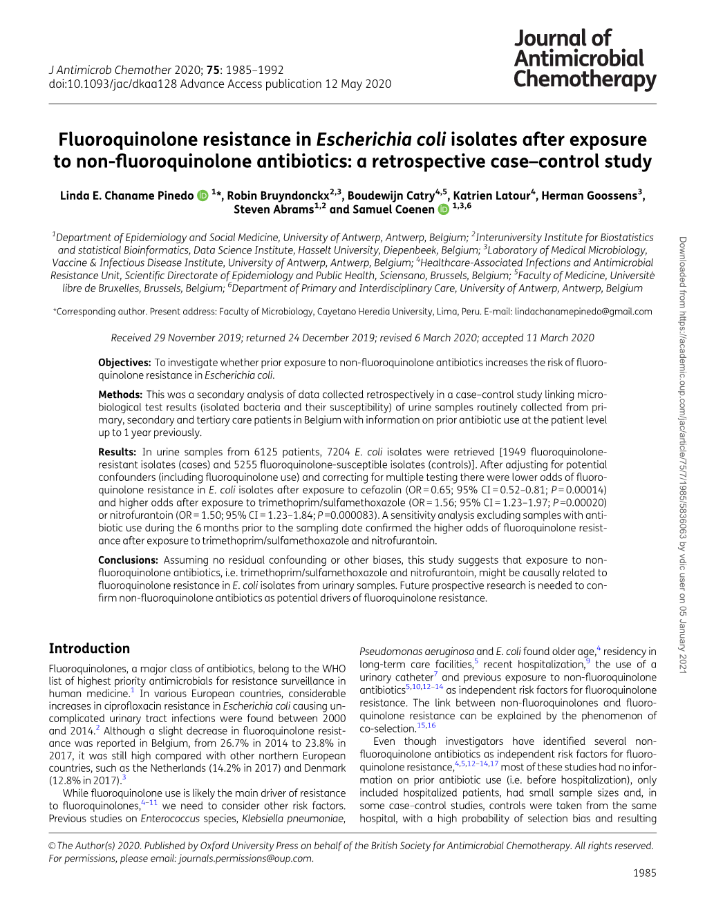 Fluoroquinolone Resistance in Escherichia Coli Isolates After Exposure to Non-ﬂuoroquinolone Antibiotics: a Retrospective Case–Control Study