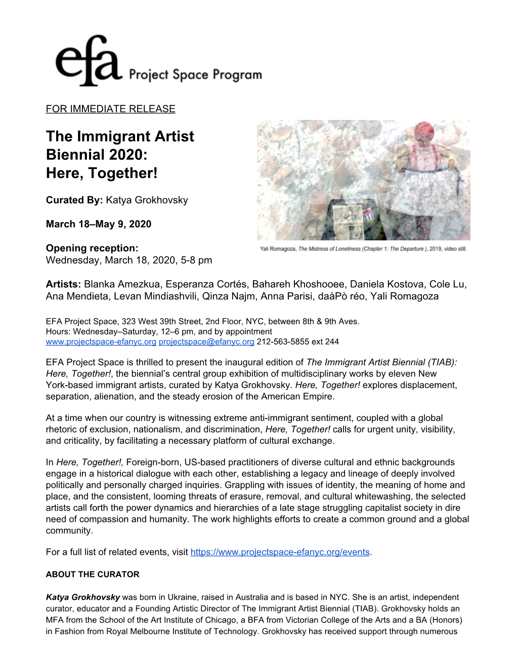 The Immigrant Artist Biennial 2020: Here, Together!