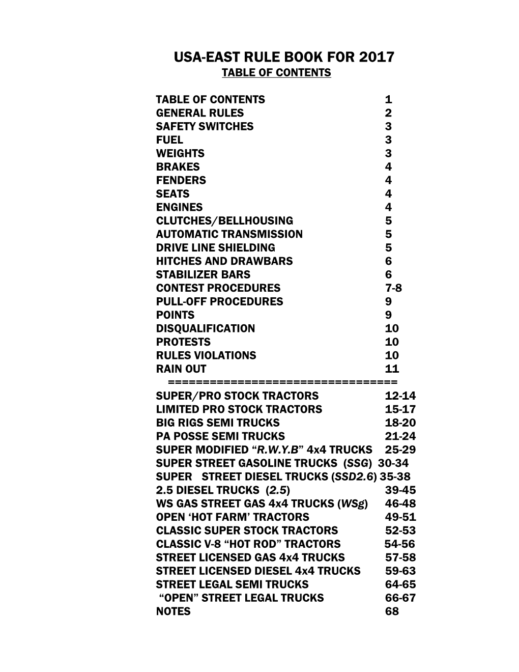 Usa-East Rule Book for 2007