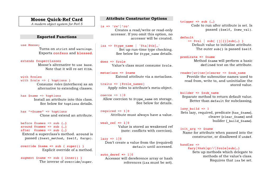 Moose Quickref Card