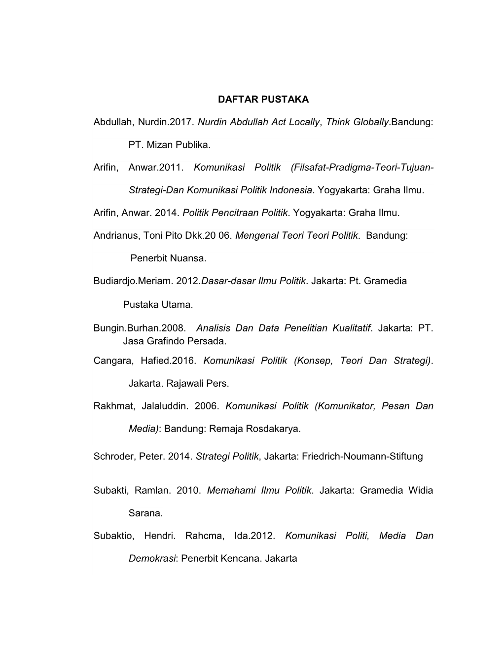 DAFTAR PUSTAKA Abdullah, Nurdin.2017. Nurdin Abdullah Act