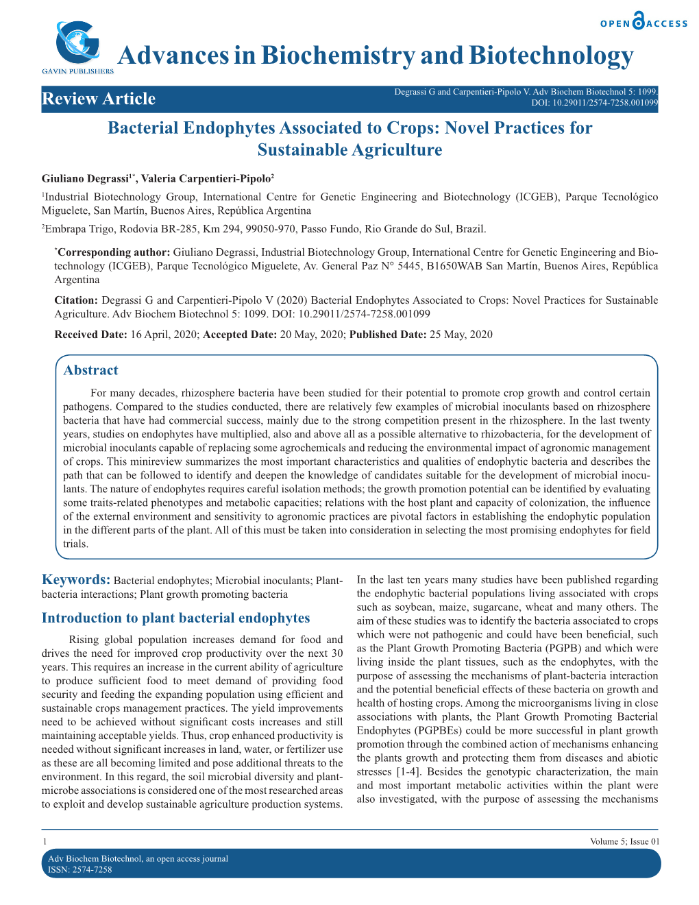 Bacterial Endophytes Associated to Crops: Novel Practices for Sustainable Agriculture