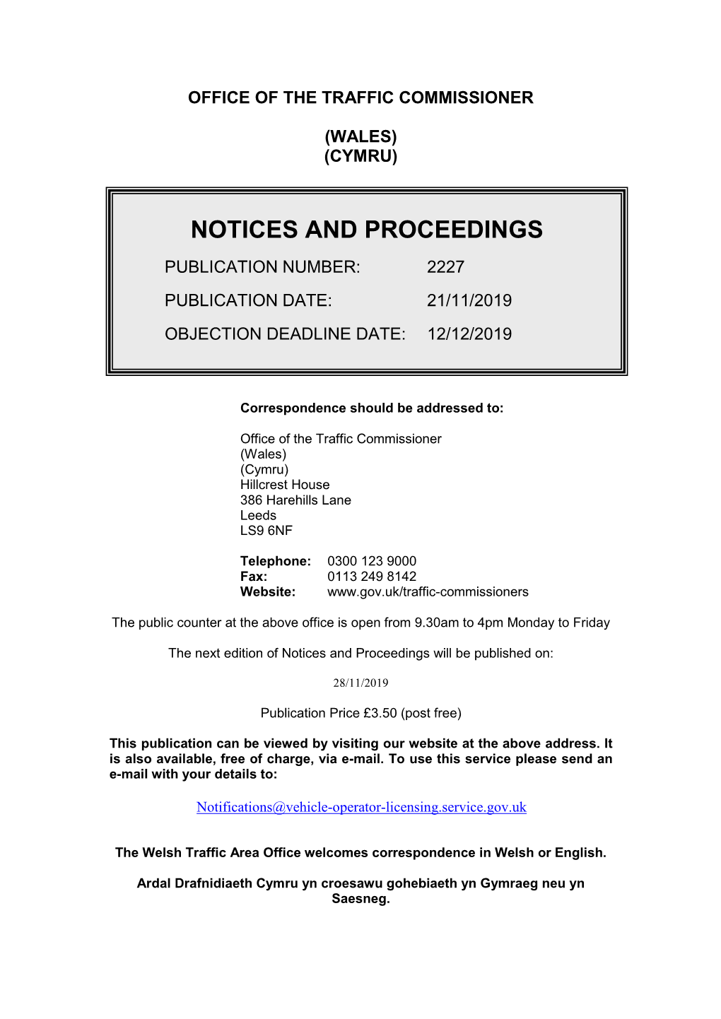 Notices and Proceedings for Wales