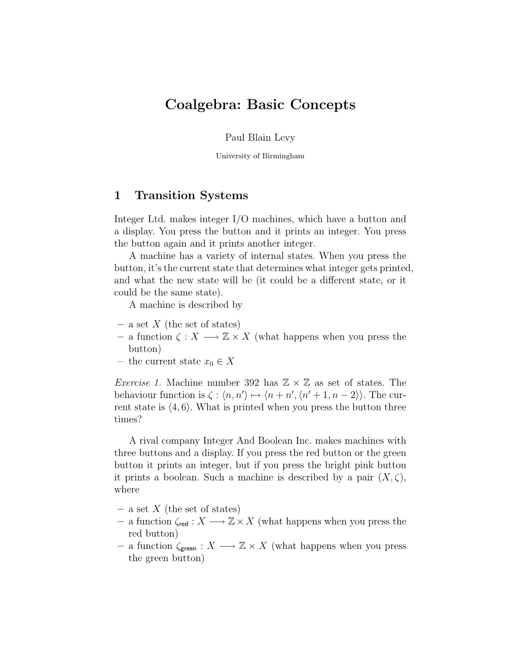 Coalgebra: Basic Concepts