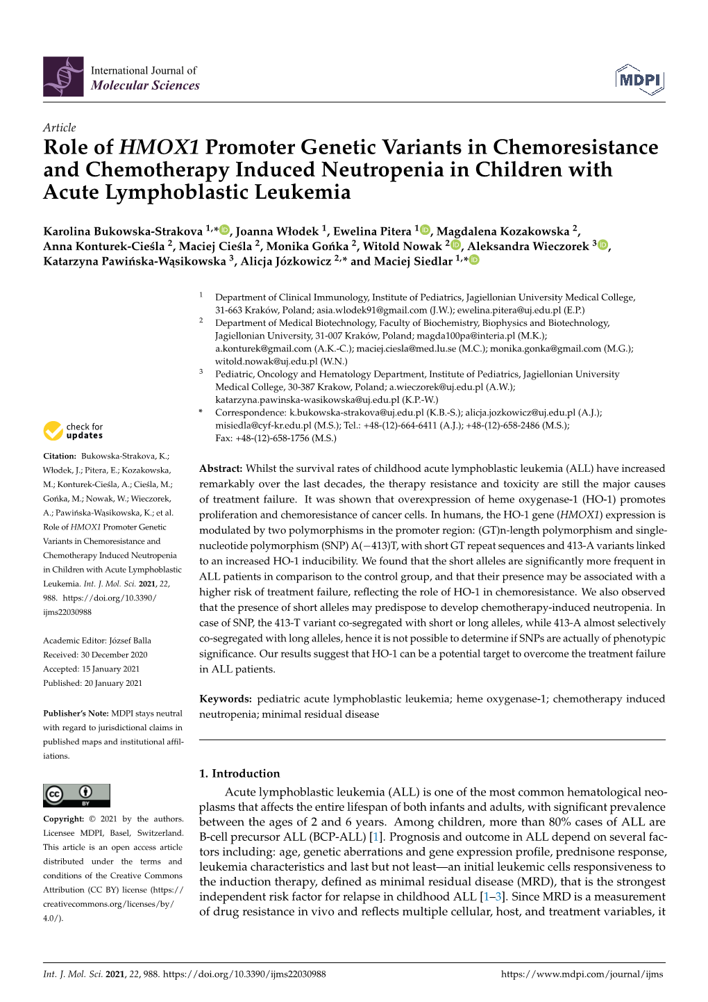 Role of HMOX1 Promoter Genetic Variants in Chemoresistance and Chemotherapy Induced Neutropenia in Children with Acute Lymphoblastic Leukemia