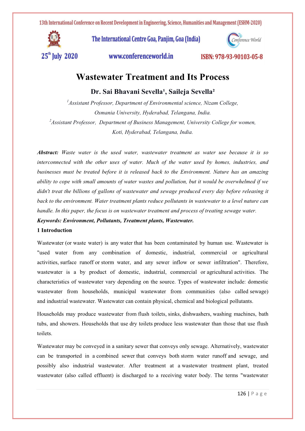 Wastewater Treatment and Its Process Dr