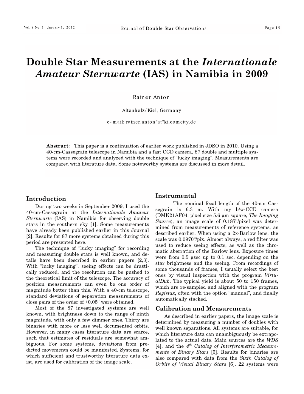 Double Star Measurements at the Internationale Amateur Sternwarte (IAS) in Namibia in 2009