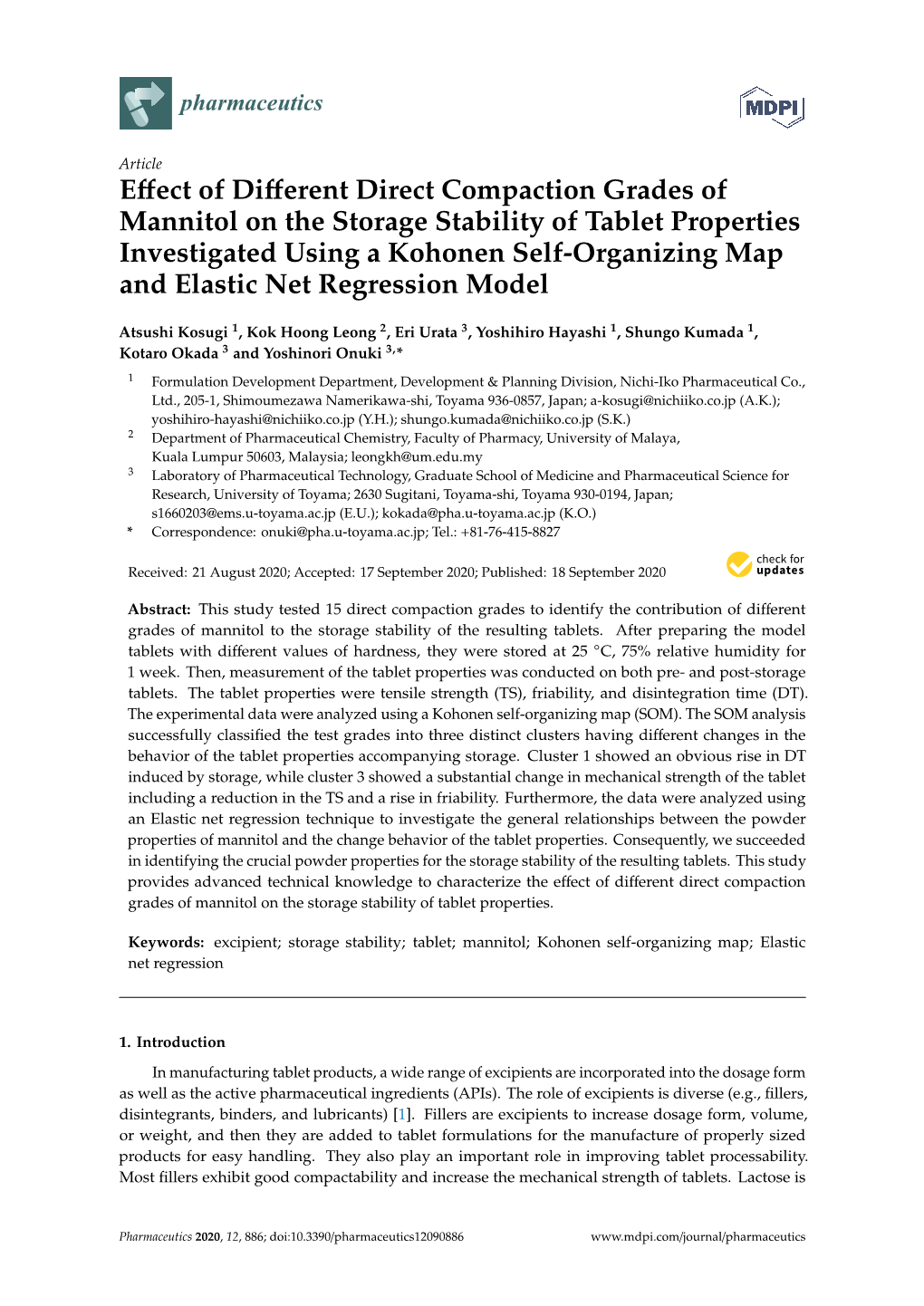 Effect of Different Direct Compaction Grades of Mannitol on the Storage